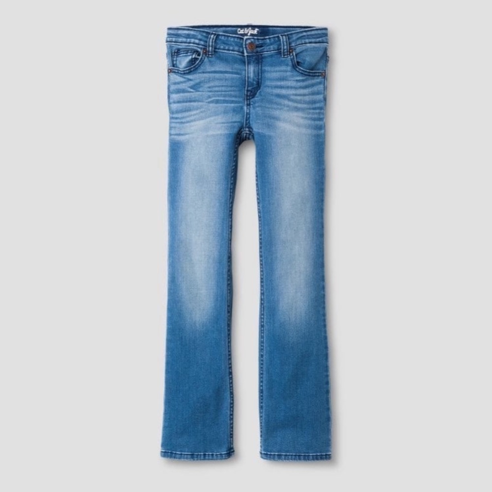 Cat & Jack Jeans Bootcut Girls Blue Medium Wash Adjustable Waist Size 5